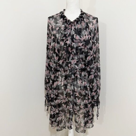 Victoria's Secret Chiffon Kimono Robe Duster Sheer Black Floral Size XS/S NWT - Picture 2 of 8